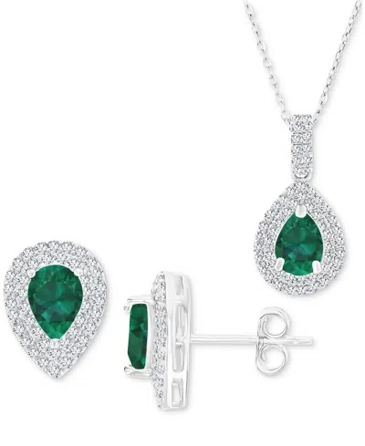 Macy's 2-pc. Set Lab-grown Emerald (2-3/8 Ct. T.w.) & Lab-grown White Sapphire (1 Ct. T.w.) Teardrop Halo P