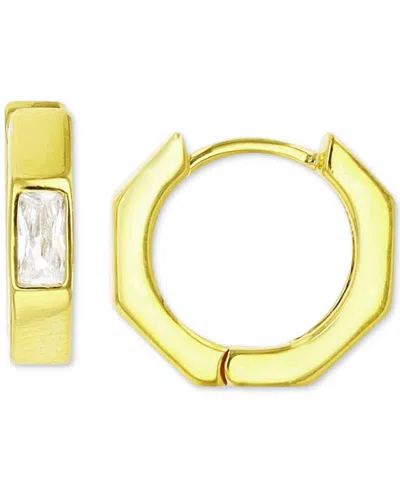 Macy's Cubic Zirconia Octagon Small Hoop Earrings In 14k Gold-plated Sterling Silver, 0.51"
