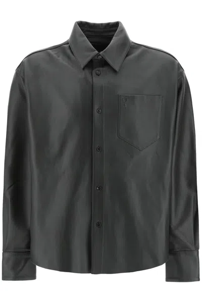 Ami Alexandre Mattiussi Ami Paris Nappa Leather Overshirt In Black