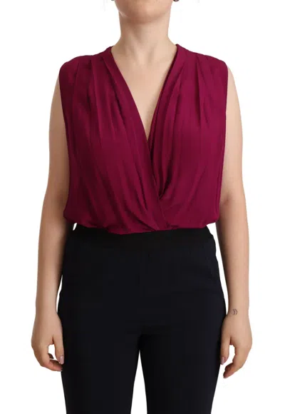 Pinko Purple Deep Neckline Sleeveless Bodysuit Top In Pink