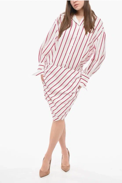 Attico Hatty Striped Shirt Dress In White/shades Of Red