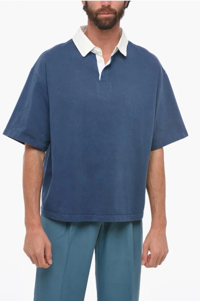 Bottega Veneta Men's Washed Japanese Jersey Polo Shirt In Blue