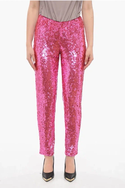 P.a.r.o.s.h Sequined Wide-leg Trousers In Pink