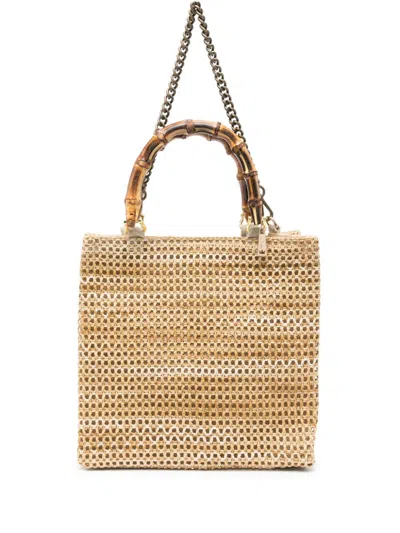 La Milanesa Americano Medium Bamboo Top-handle Bag In Beige