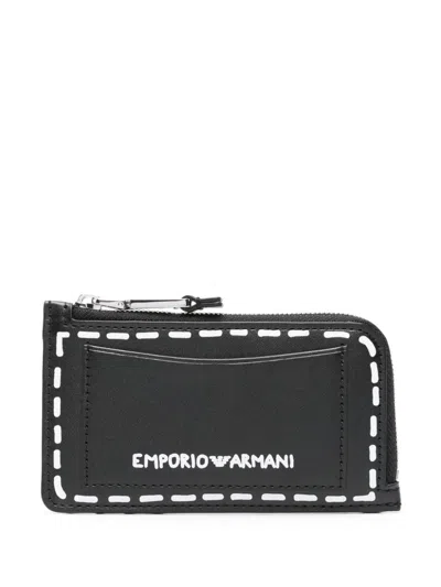 Emporio Armani Zipped Card Holder In Black