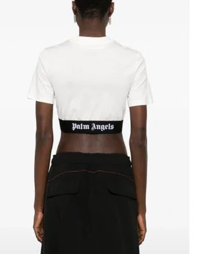 Palm Angels Cotton Crop Top In Off White/black
