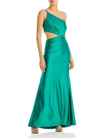 Aqua Womens Satin Side Cut Evening Dress In Green