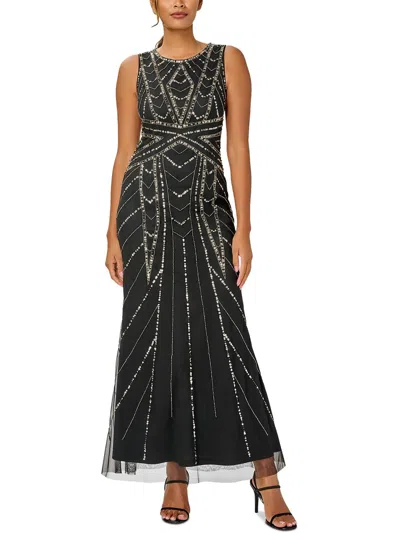 Papell Studio By Adrianna Papell Womens Mesh Embellished Evening Dress In Black