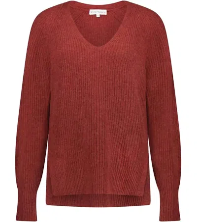 White + Warren Ribbed Blouson Sleeve Sweater In Red