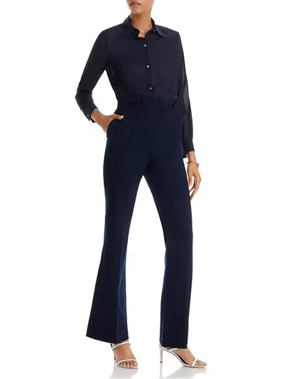 Theory Womens Airy Long Sleeve Jumpsuit In Blue