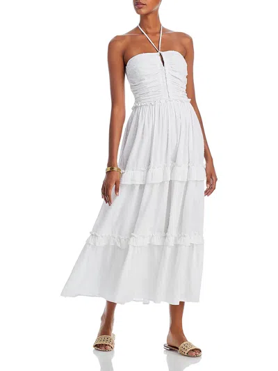 Aqua Womens Tiered Clip Dot Midi Dress In White