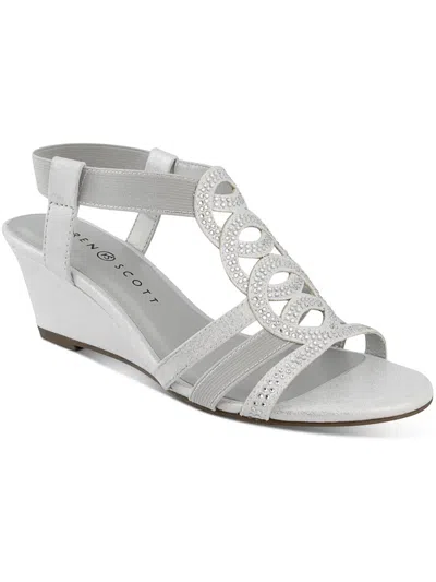 Karen Scott Denice Womens Embellished Slingback Wedge Sandals In Silver