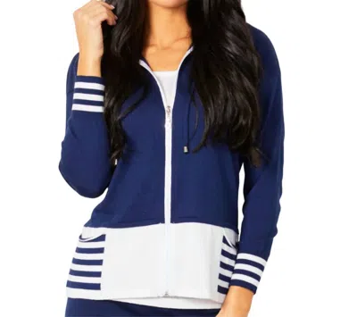 Angel Apparel Zip Up Hoodie Double Stripe W/ Pockets In Navy/white In Multi