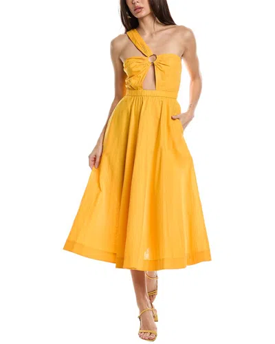 Jason Wu One-shoulder Cutout Linen And Cotton-blend Midi Dress In Yellow