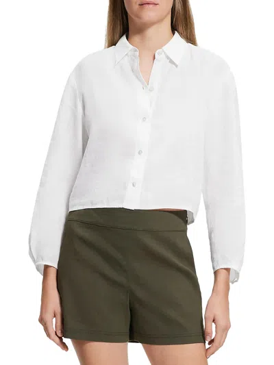 Theory Womens Collared Cropped Button-down Top In White