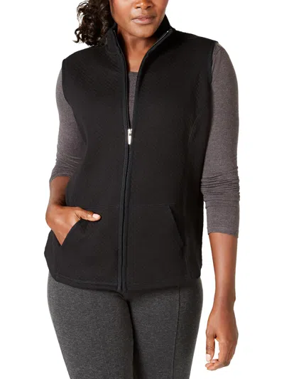 Karen Scott Sport Womens Qilted Zip-up Outerwear Vest In Black