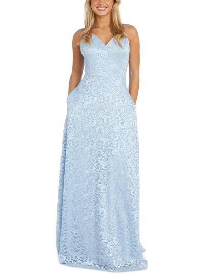 Nw Nightway Womens Lace Glitter Evening Dress In Blue