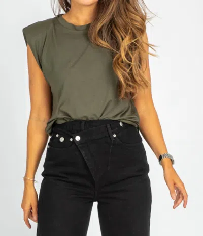 Venti6 Sleeveless Shoulder Pad Top In Army Green