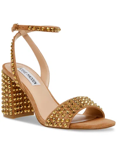 Steve Madden Domini Womens Leather Studded Ankle Strap In Gold