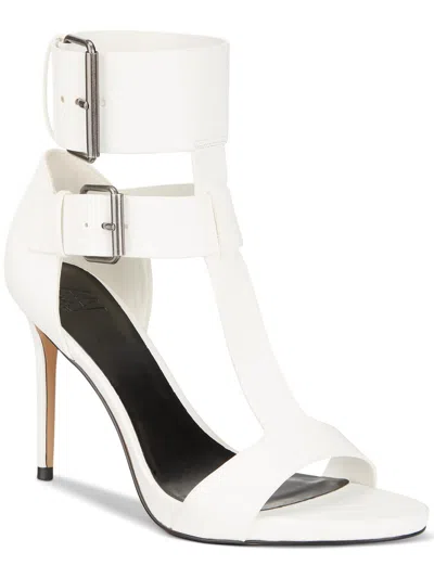 Aaj By Aminah Zahara Womens Faux Leather Double Buckle T-strap Sandals In White