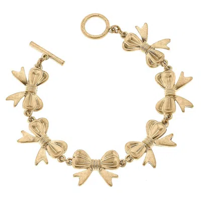 Canvas Style Women's Bow Linked Toggle Bracelet In Worn Gold
