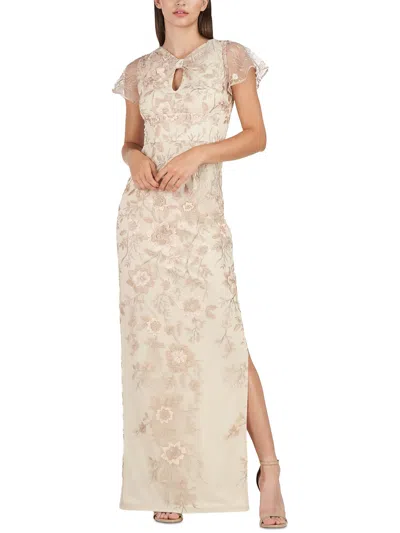 Js Collections Jordan Womens Mesh Embroidered Evening Dress In White