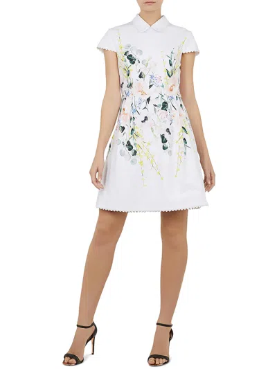 Ted Baker Elegance Womens Floral Short Mini Dress In White