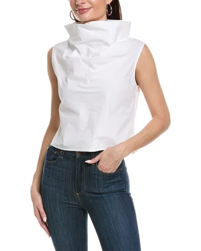 Natori Sleeveless Funnel-neck Cotton Poplin Shirt In Multi