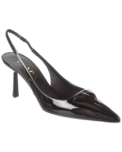 Prada Logo Leather Pump In Black