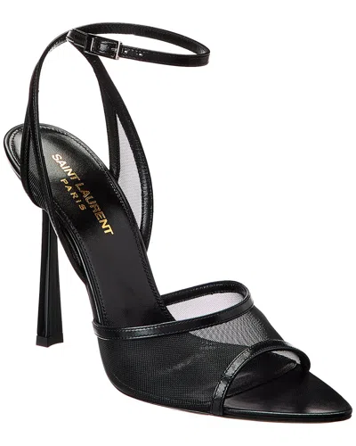 Saint Laurent Missy Mesh And Leather Sandals In Black