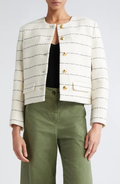 Nili Lotan Paige Cropped Cotton-blend Tweed Jacket In Black/ivory Strip