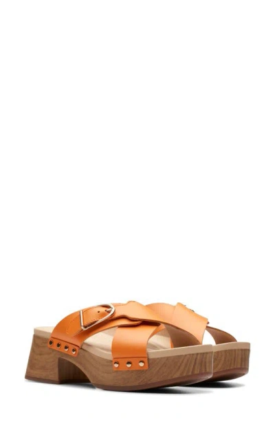 Clarks Sivanne Walk Platform Slide Sandal In Orange Leather