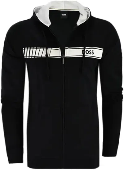 Hugo Boss Men Authentic Zip Up Hooded Cotton Sweatshirt In Black