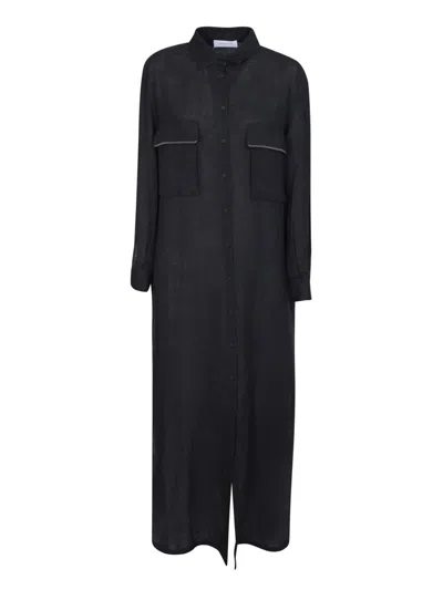 Fabiana Filippi Long-sleeved Maxi Linen Shirtdress In Black