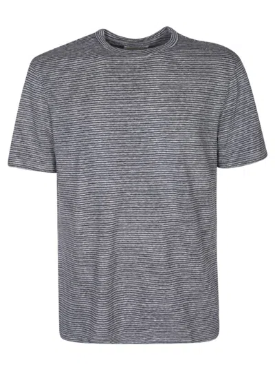 Officine Generale Striped Cotton And Linen-blend T-shirt In Black