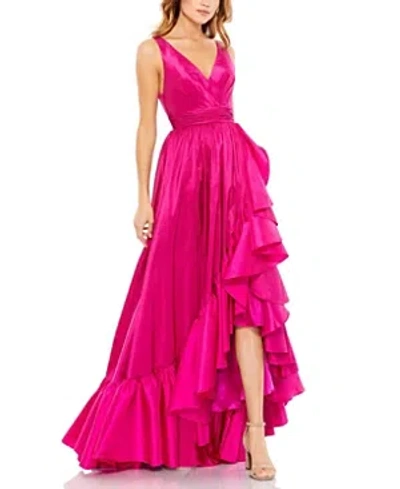 Mac Duggal Hi-low Ruffle Taffeta Gown In Magenta