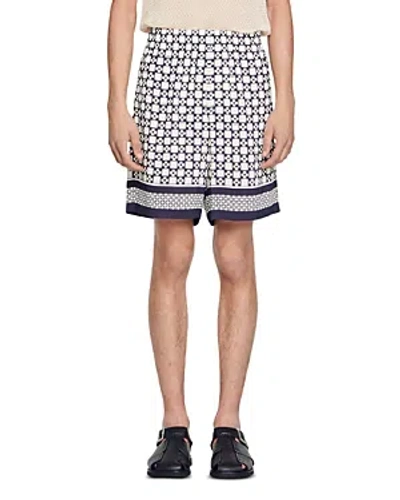 Sandro Square Cross Logo-print Bermuda Shorts In Ecru  Navy