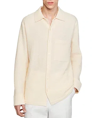 Sandro Chemise Coast Oversized Knit Button Shirt In Beige
