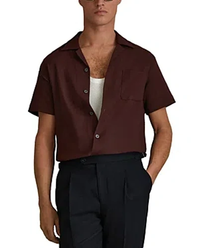 Reiss Nitus - Tobacco Herringbone Cuban Collar Shirt, S