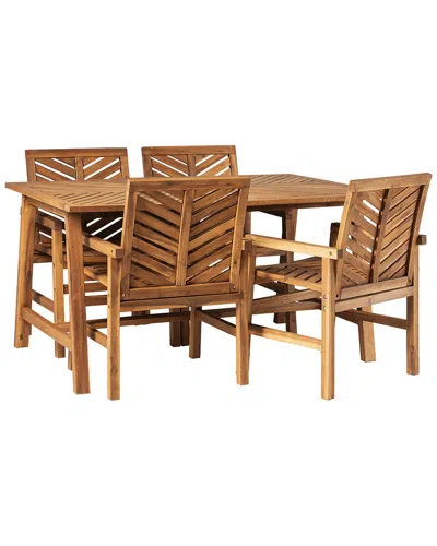 Hewson Solid Acacia Wood 5pc Chevron Dining Set In Brown
