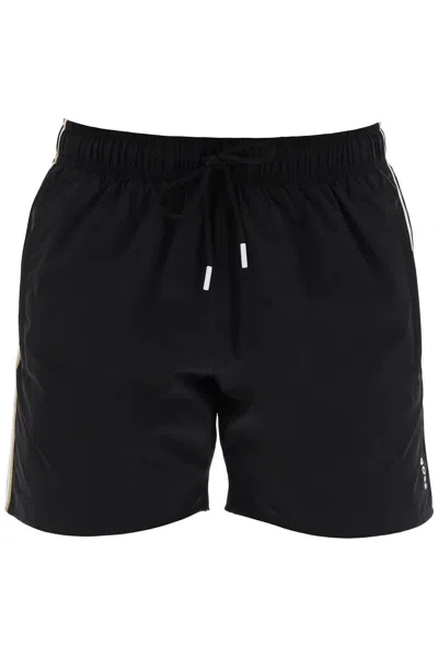 Hugo Boss Logo-print Swim Shorts In Black