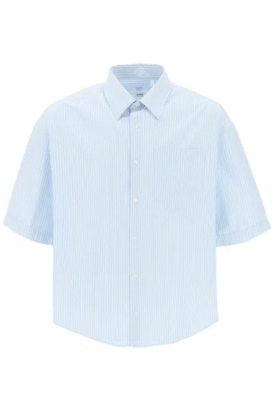 Ami Alexandre Mattiussi Short Sleeved Striped Shirt In White,light Blue