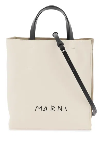 Marni Leather Museum Tote Bag In 中性，灰色