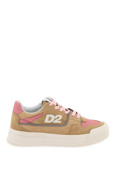 Dsquared2 Suede New Jersey Sneakers In Leather In 米色，粉红色