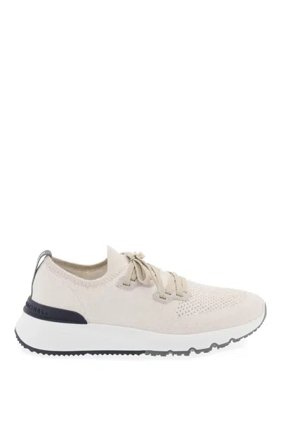 Brunello Cucinelli Knit Chine Sneakers In In Cream