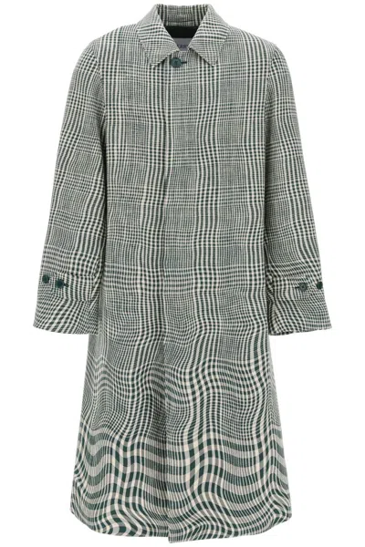 Burberry Warped Houndstooth Silk Blend Long Car Coat In 中性，绿色