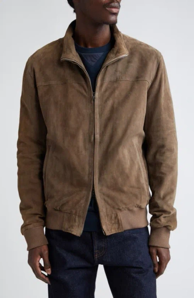 Herno Suede Bomber Jacket In Brown