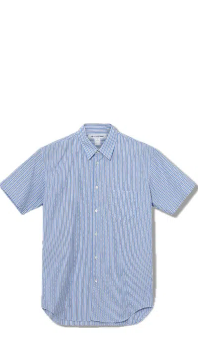 Comme Des Garçons Classic Fit Stripe Short Sleeve Shirt In Blue