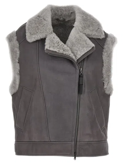 Brunello Cucinelli Shearling Vest In Gray