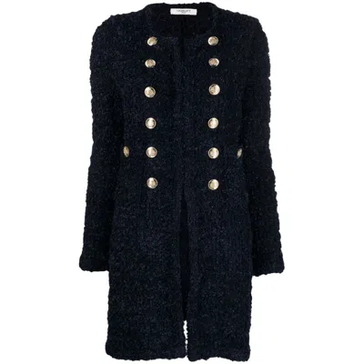 Charlott Double-breasted Bouclé Coat In Blue